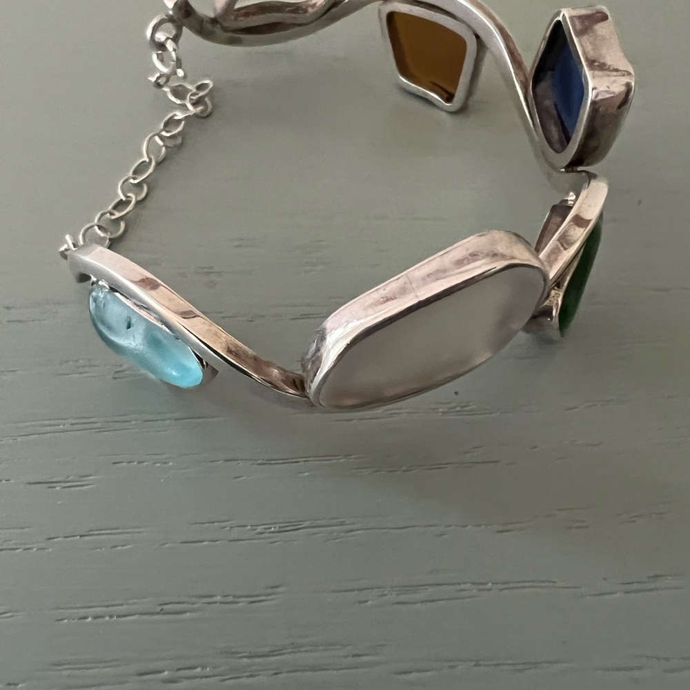 Charles Albert Sterling Silver 925 Cuff Bracelet with Recycled Glass - Picture 2 of 6